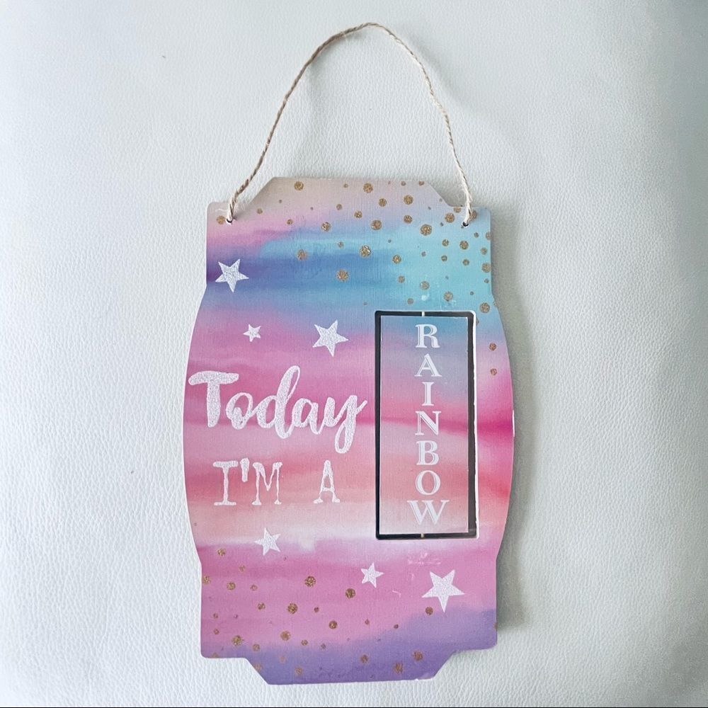 NWT Hobby Lobby Today I’m a Dreamer/Rainbow Wall Hanging Wool Pink Blue Art